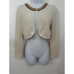 EXPRESS Angora Blend Bolero Sweater Cropped Cream Fuzzy Beaded L (runs small)